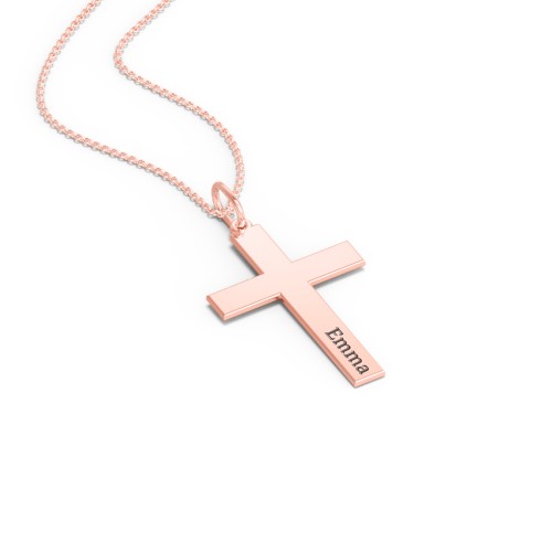 Classic Engravable Cross Necklace – 9kt Rose Gold
