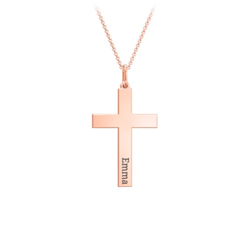 Classic Engravable Cross Necklace – 9kt Rose Gold
