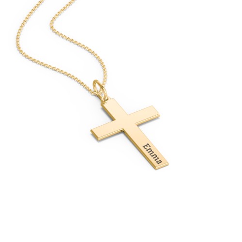 Classic Engravable Cross Necklace – 18K Gold Plated Silver