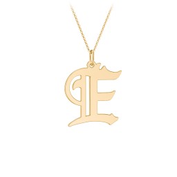 Gothic Initial Pendant Necklace - E in 9K Solid Yellow Gold