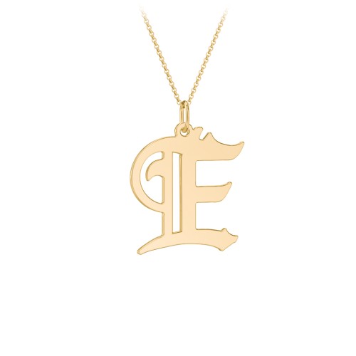 Gothic Initial Pendant Necklace - E – 9kt Yellow Gold