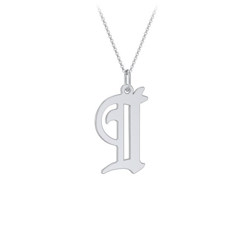 Gothic Initial Pendant Necklace - I – Sterling Silver