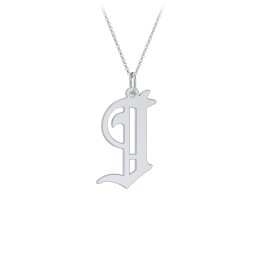 Gothic Initial Pendant Necklace - J in 925 Sterling Silver