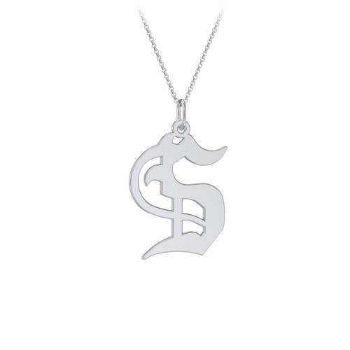 Gothic Initial Pendant Necklace - S – Sterling Silver