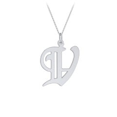 Gothic Initial Pendant Necklace - V