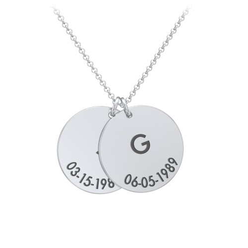 Initial and Date Engravable Disc Necklace - 2 – Sterling Silver