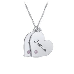 Engravable Hanging 2 Hearts Necklace with Birthstones
