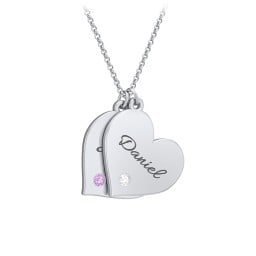 Engravable Hanging 2 Hearts Necklace with Birthstones
