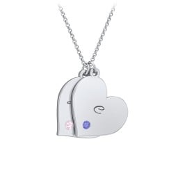 Engravable Hanging 2 Hearts Necklace with Birthstones