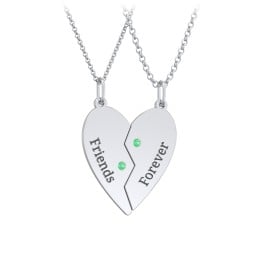 Engravable Split Heart Couples Necklace Set with Birthstones
