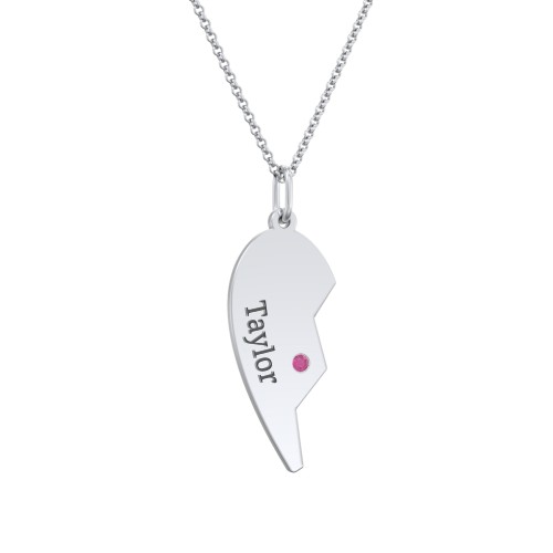 Engravable Split Heart Couples Necklace Set with Birthstones – Sterling Silver with Ruby