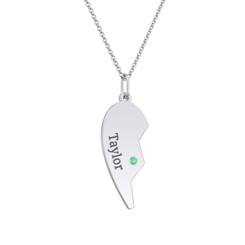 Engravable Split Heart Couples Necklace Set with Birthstones – Sterling Silver with Emerald