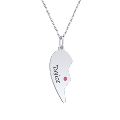 Engravable Split Heart Couples Necklace Set with Birthstones – Sterling Silver with Ruby and Blue Sapphire