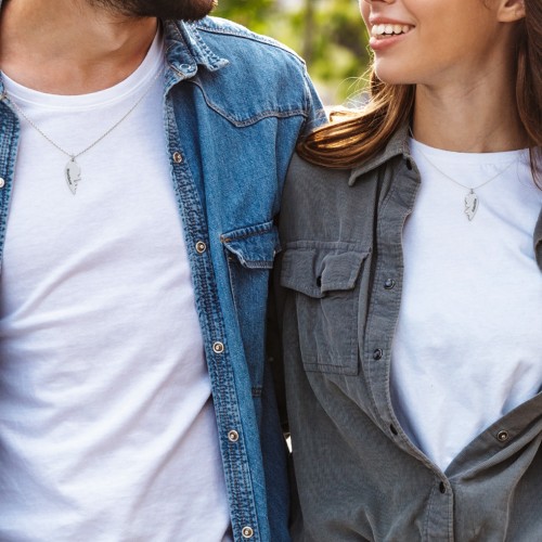 Engravable Split Heart Couples Necklace Set