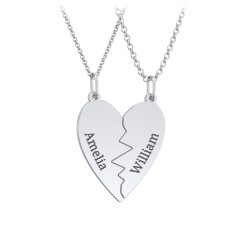 Engravable Split Heart Couples Necklace Set – Sterling Silver