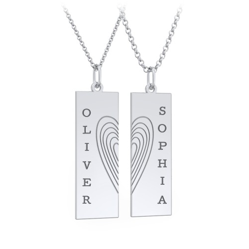 Engravable Split Bar Couples Necklace Set