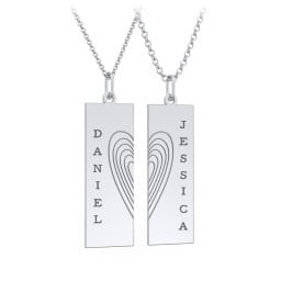 Engravable Split Bar Couples Necklace Set
