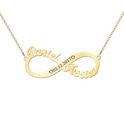 Engravable Two Name Infinity Necklace in 18K Gold Plated Silver