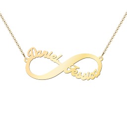 Engravable Two Name Infinity Necklace in 18K Gold Plated Silver
