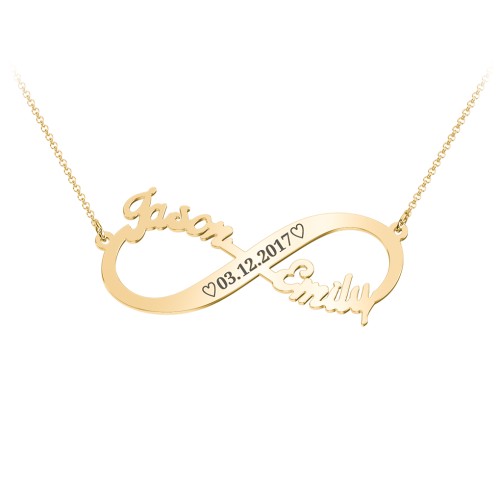 Engravable Two Name Infinity Necklace – 18K Gold Plated Silver