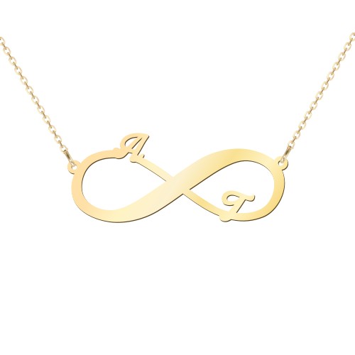 Engravable Two Name Infinity Necklace – 9kt Yellow Gold