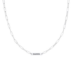 Mini Paper Clip Chain Necklace with 1 - 5 Engravable Bars in 925 Sterling Silver