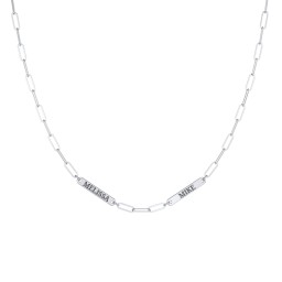 Mini Paper Clip Chain Necklace with 1 - 5 Engravable Bars in 925 Sterling Silver