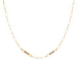 Mini Paper Clip Chain Necklace with 1 - 5 Engravable Bars in 9K Solid Yellow Gold