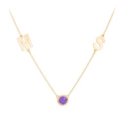 Personalised Initials Necklace with Bezel Set Birthstone