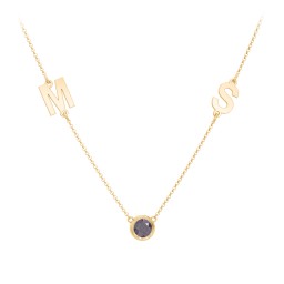 Personalised Initials Necklace with Bezel Set Birthstone