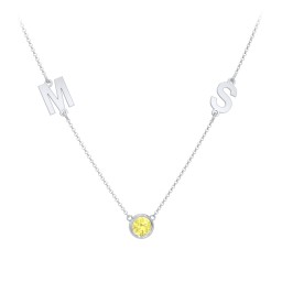 Personalised Initials Necklace with Bezel Set Birthstone
