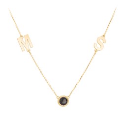 Personalised Initials Necklace with Bezel Set Birthstone
