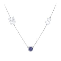 Personalised Initials Necklace with Bezel Set Birthstone