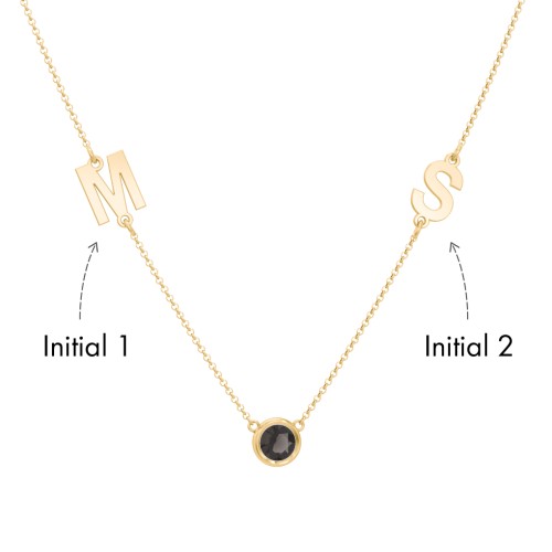 Personalised Initials Necklace with Bezel Set Birthstone
