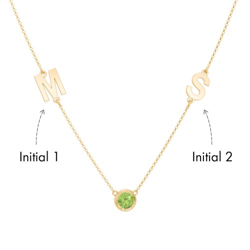 Personalised Initials Necklace with Bezel Set Birthstone