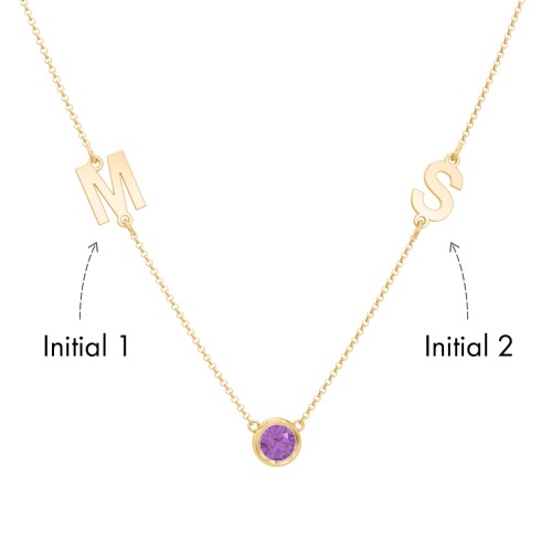Personalised Initials Necklace with Bezel Set Birthstone
