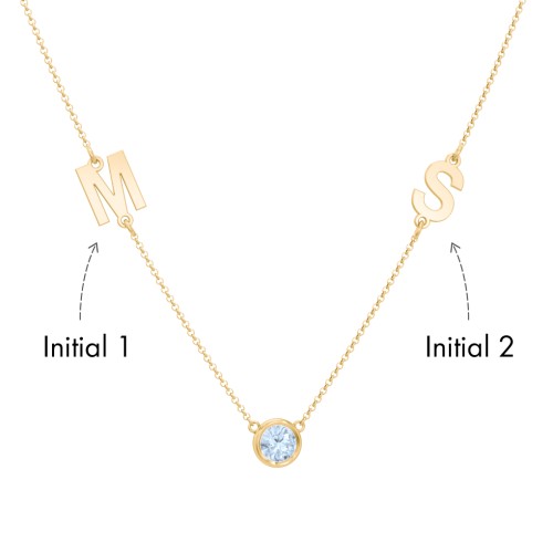 Personalised Initials Necklace with Bezel Set Birthstone