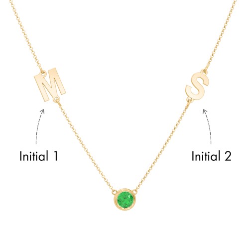 Personalised Initials Necklace with Bezel Set Birthstone