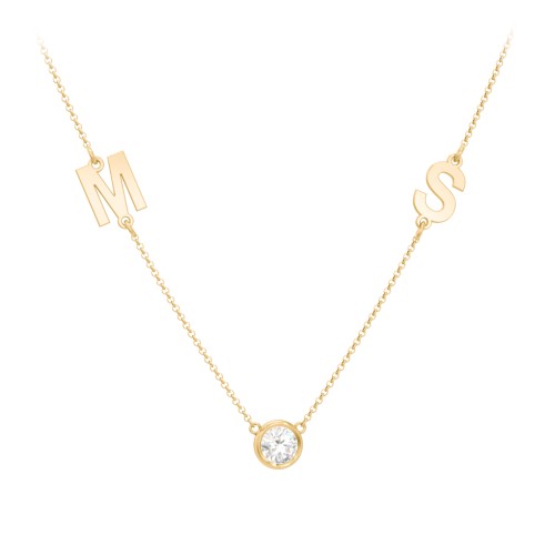 Personalised Initials Necklace with Bezel Set Birthstone