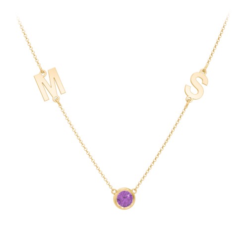 Personalised Initials Necklace with Bezel Set Birthstone