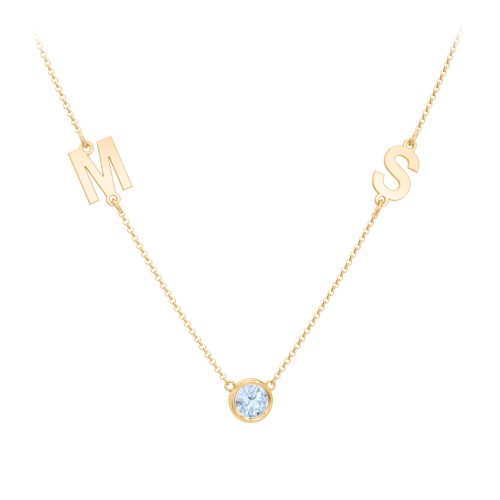 Personalised Initials Necklace with Bezel Set Birthstone