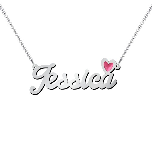 Personalised Name Necklace with Cold Enamel Heart