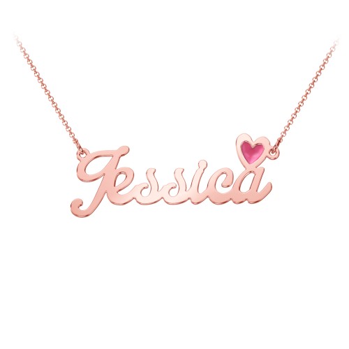 Personalised Name Necklace with Cold Enamel Heart – 9kt Rose Gold