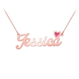 Personalised Name Necklace with Cold Enamel Heart in 9K Solid Rose Gold
