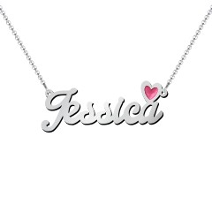 Personalised Name Necklace with Cold Enamel Heart – Sterling Silver
