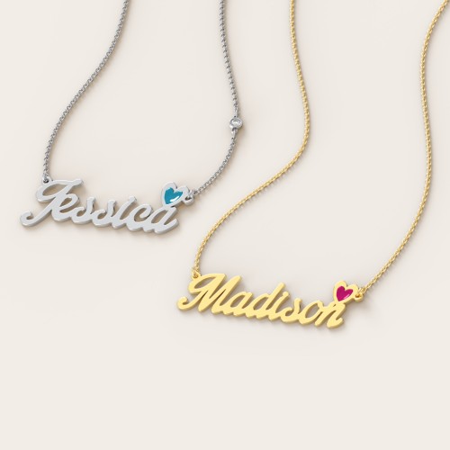 Personalised Name Necklace with Cold Enamel Heart – Sterling Silver