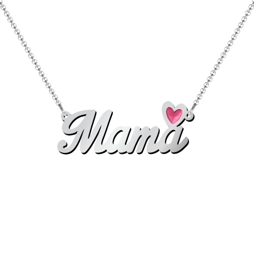 Personalised Name Necklace with Cold Enamel Heart – Sterling Silver