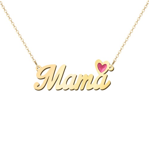 Personalised Name Necklace with Cold Enamel Heart – 9kt Yellow Gold