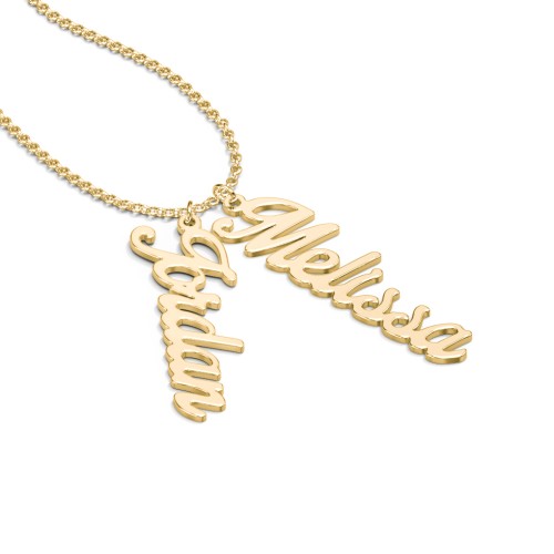 Personalised Vertical 2 Names Necklace in Glamorous Font