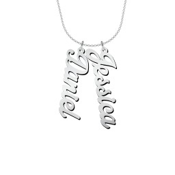 Personalised Vertical 2 Names Necklace in Glamorous Font in 925 Sterling Silver